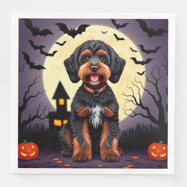 Guardanapo De Papel De Jantar Cachorro Feliz no Tema de Halloween (Frente)