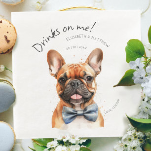 Guardanapo De Papel De Jantar Cachorro Francês Charmoso Garçom Aquarela