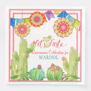 Guardanapo De Papel De Jantar Cacto do aniversário de Margarita Quinceanera da