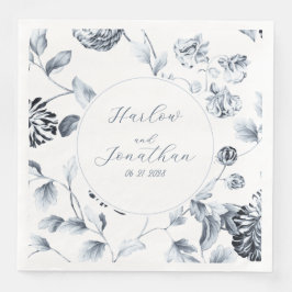 Guardanapo De Papel De Jantar Caligrafia Romântica Casamento Floral de Prata e B
