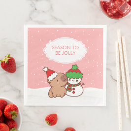 Guardanapo De Papel De Jantar Capybara E Snowman Season Para Ser Jolly Cute
