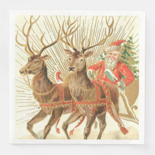 Guardanapo De Papel De Jantar Cartão Postal de Natal VIntage, Papai Noel com Ren