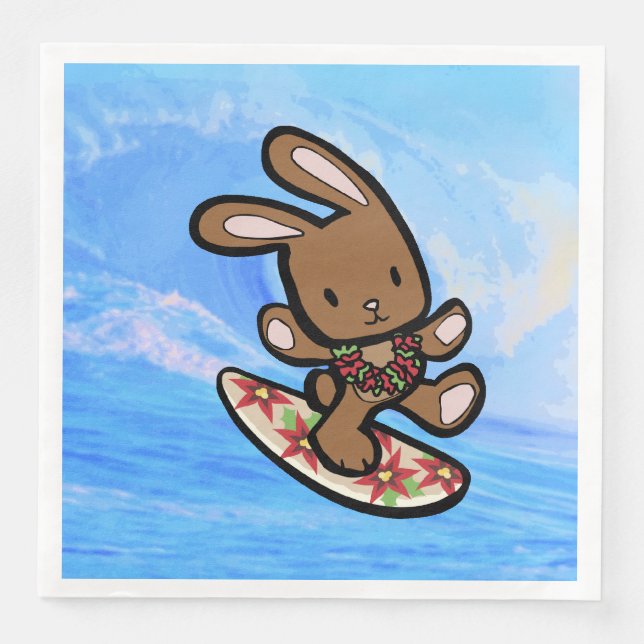 Guardanapo De Papel De Jantar Cartoon de Férias Bunny Surfing no Havaí (Frente)