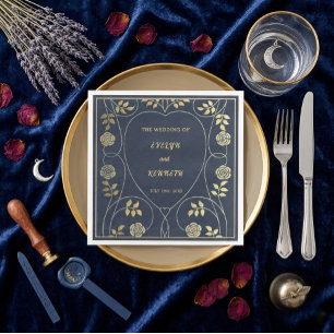 Guardanapo De Papel De Jantar Casamento Art Nouveau Vintage Navy Etéreo