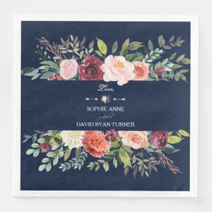 Guardanapo De Papel De Jantar Casamento Azul com Marinho Floral Flush Blush