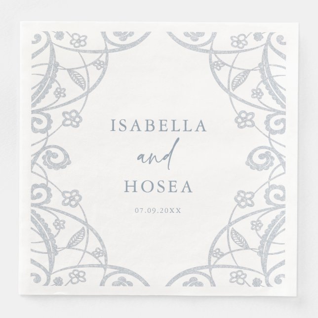 Guardanapo De Papel De Jantar Casamento bonito de rendas planas azuis de prata a (Frente)