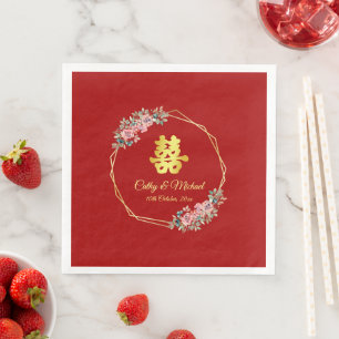 Guardanapo De Papel De Jantar Casamento chinês com terra floral geométrica de ou