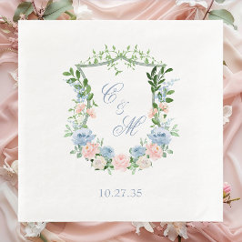 Guardanapo De Papel De Jantar Casamento com Crista Floral Azul Empoeirada
