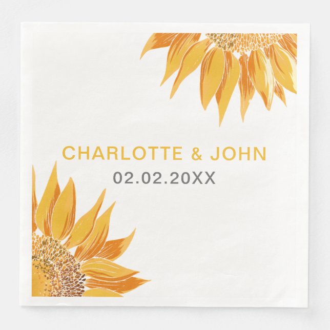 Guardanapo De Papel De Jantar Casamento com Girassóis Modernos (Frente)