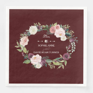 Guardanapo De Papel De Jantar Casamento de Blush Floral Wreath Burgundy