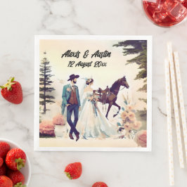 Guardanapo De Papel De Jantar Casamento de Cowboy, Noiva e Cavalo