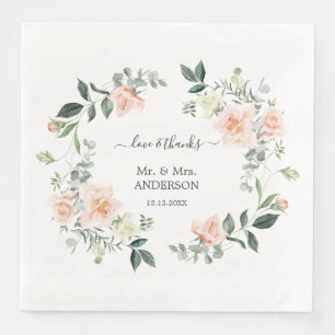 Guardanapo De Papel De Jantar Casamento de Flores Brancas com Tonalidade Rosa em