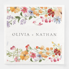 Guardanapo De Papel De Jantar Casamento de Flores Silvestres Coloridas e Ousadas