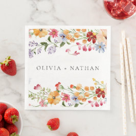 Guardanapo De Papel De Jantar Casamento de Flores Silvestres Coloridas e Ousadas