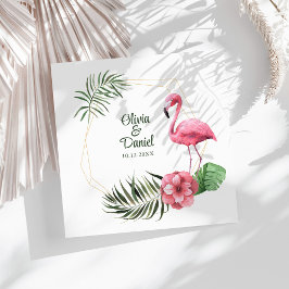 Guardanapo De Papel De Jantar Casamento de Frame de Ouro Tropical Flamingo