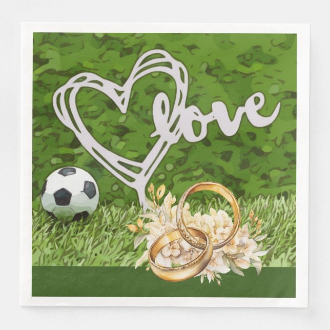 Guardanapo De Papel De Jantar Casamento de futebol temático com bola no verde  (Frente)