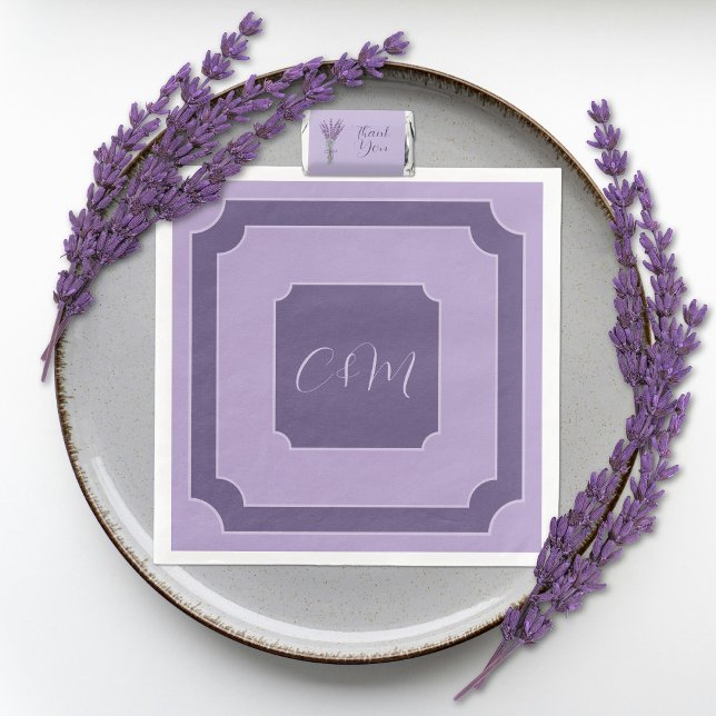 Guardanapo De Papel De Jantar Casamento de Iniciais de Script Lilac e Lavanda (Criador carregado)