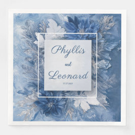 Guardanapo De Papel De Jantar Casamento de Inverno Floral com Mármore Branco Azu
