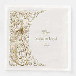 Guardanapo De Papel De Jantar Casamento de Peacocks com Deco de Arte Dourada Gla