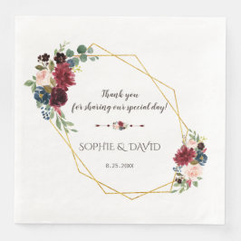 Guardanapo De Papel De Jantar Casamento de Quadro Dourado Azul Floral Azul Marin