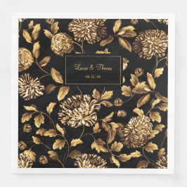Guardanapo De Papel De Jantar Casamento De Vinha Floral Preta E Dourada