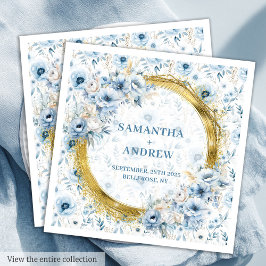 Guardanapo De Papel De Jantar Casamento Dourado com Largura de Pastel Azul