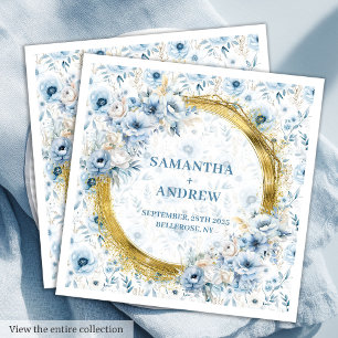 Guardanapo De Papel De Jantar Casamento Dourado com Largura de Pastel Azul