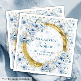 Guardanapo De Papel De Jantar Casamento Dourado Radiante Pastel Azul Pastel Napk