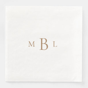 Guardanapo De Papel De Jantar Casamento Elegante Branco do Monograma Dourado