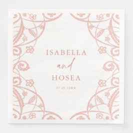 Guardanapo De Papel De Jantar Casamento Floral de Renda Dourada Rosa Macia Doce