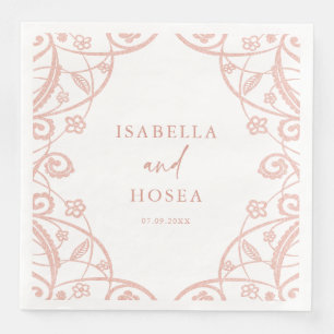 Guardanapo De Papel De Jantar Casamento Floral de Renda Dourada Rosa Macia Doce