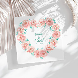 Guardanapo De Papel De Jantar Casamento Floral Peach e Turquoise