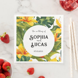 Guardanapo De Papel De Jantar Casamento Floral Tropical Amarelo