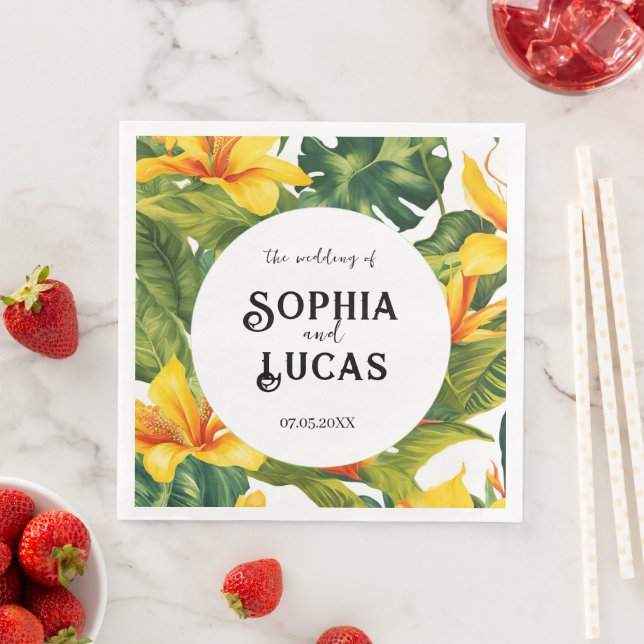 Guardanapo De Papel De Jantar Casamento Floral Tropical Amarelo (Insitu)