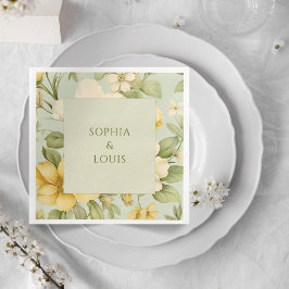 Guardanapo De Papel De Jantar Casamento floral verde suave e bege