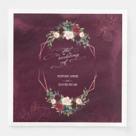 Guardanapo De Papel De Jantar Casamento Geométrico das Folhas da Royal Burgundy