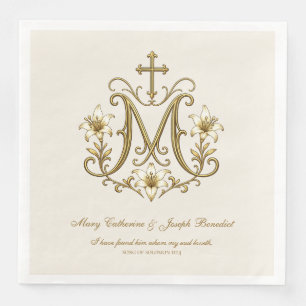 Guardanapo De Papel De Jantar Casamento Monograma Católico Mariano Dourado