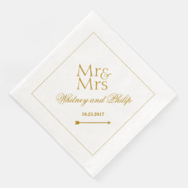Guardanapo De Papel De Jantar Casamento Personalizado Sr. Sra. Dourada