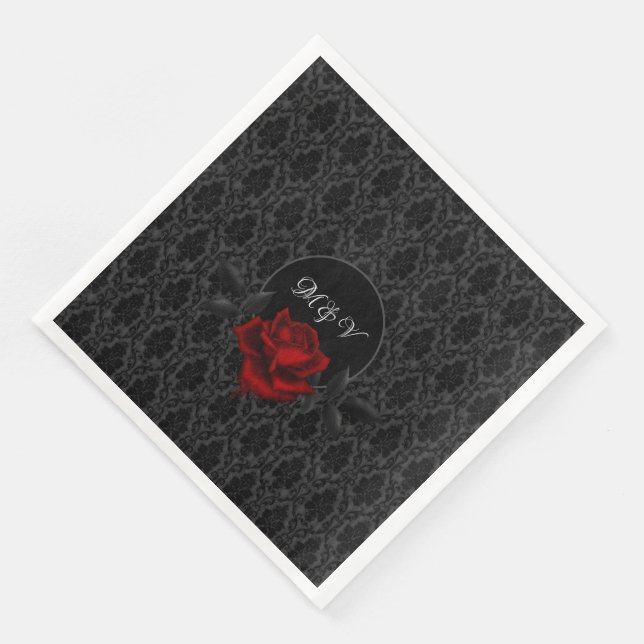 Guardanapo De Papel De Jantar Casamento Rosa Damasko Preta Gótica (Canto)