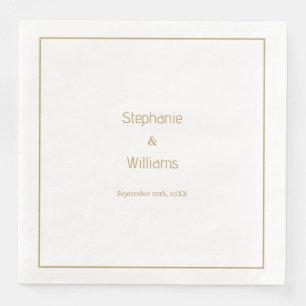 Guardanapo De Papel De Jantar Casamento Simples Branco Dourado Mínimo Elegante