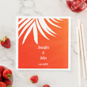 Guardanapo De Papel De Jantar Casamento Tropical Palm Leaf Sunset Orange Beach