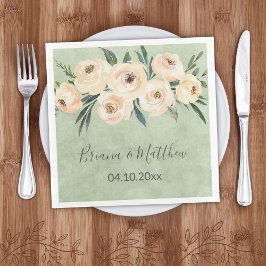 Guardanapo De Papel De Jantar Casamento Verde Floral Beige Blush Sage