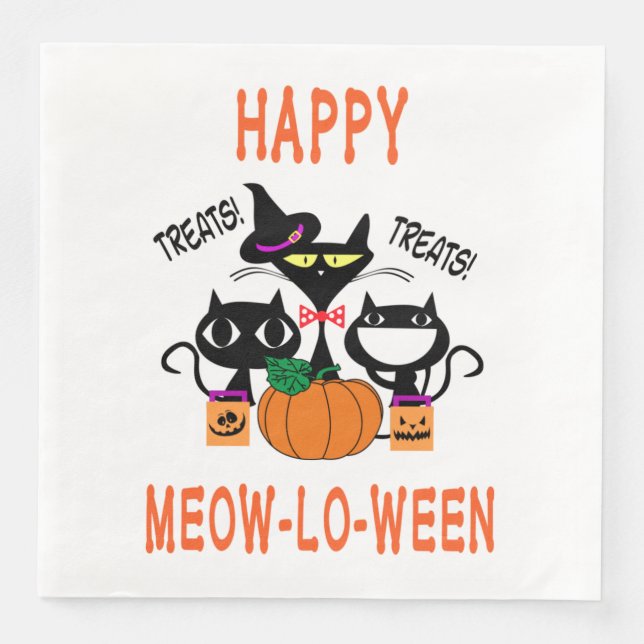 Guardanapo De Papel De Jantar Cat Pumpkin Meowloween Papel Napkins (Frente)