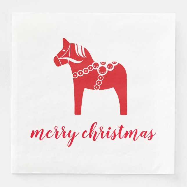 Guardanapo De Papel De Jantar Cavalo Vermelho Escandinavo Nórdico Feliz Natal (Frente)