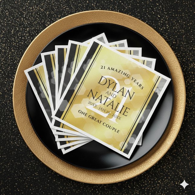 Guardanapo De Papel De Jantar Celebração do Aniversário de Casamento de Brass da (Elegant 21st Brass Wedding Anniversary Napkins Cover Photo)