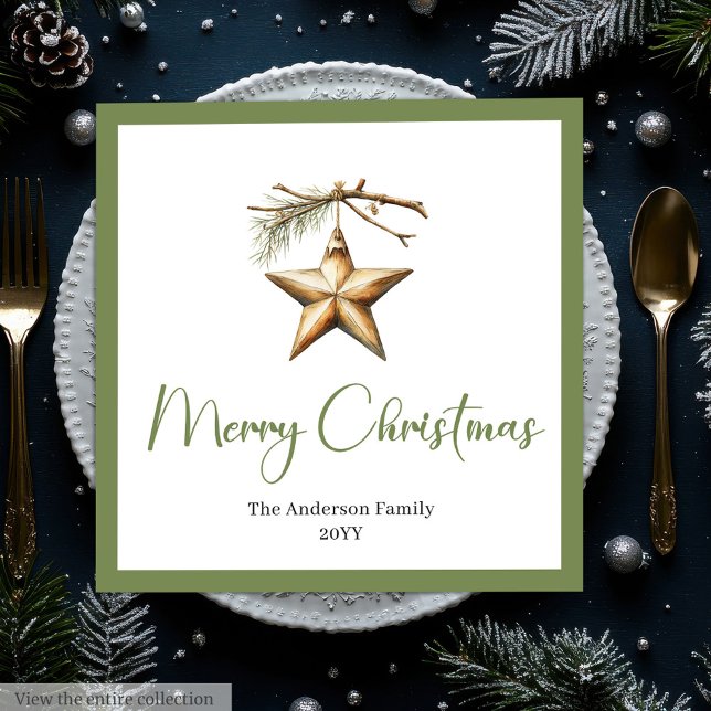 Guardanapo De Papel De Jantar Cena de Natal Rústico Boho em Aquarela  (Rustic Boho Christmas Scene Watercolor Dinner Napkins)