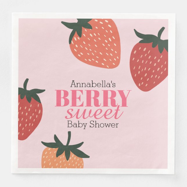 Guardanapo De Papel De Jantar Chá de Bebê Doce Morango Rosa (Frente)