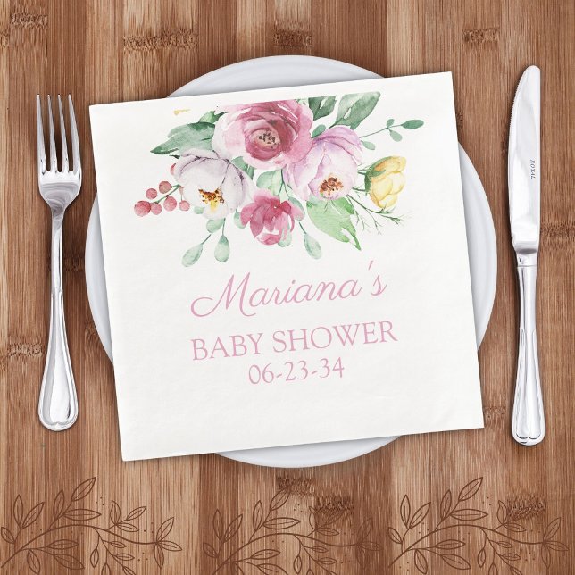 Guardanapo De Papel De Jantar Chá de Bebê Floral Rosa (Criador carregado)