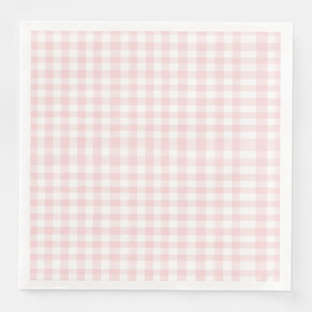 Guardanapo De Papel De Jantar Chá de bebê préppy com laço rosa e xadrez (Frente)