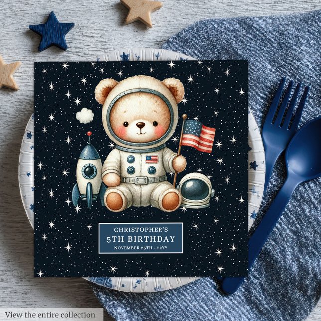 Guardanapo De Papel De Jantar Chá de fraldas Astronauta de Ursinho de Nome Perso (Custom Name Teddy Astronaut Napkins for Baby Shower)